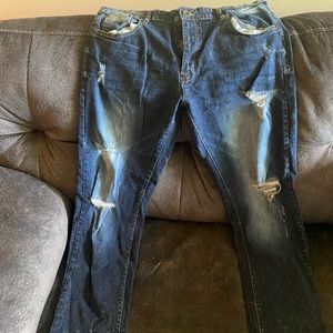 Mens distressed dark wash jeans